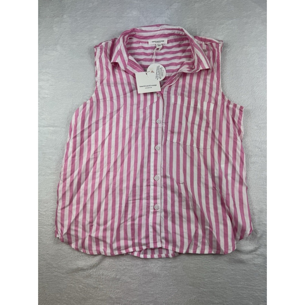 BeachLunchLounge Women MED Button Down Sleeveless Pink Barbie Summer Preppy